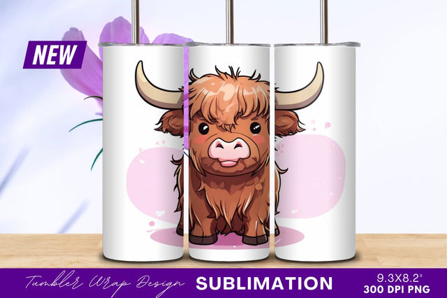 Cute cartoon highland cow tumbler png design Sublimation Regulrcrative 