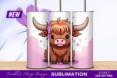 Cute cartoon highland cow tumbler png Sublimation Regulrcrative 
