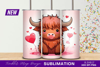 Cute cartoon highland cow valentines day Sublimation Regulrcrative 