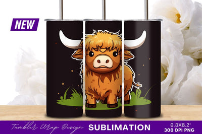 Cute Cartoon Highland Cow With Big Horns Sublimation Regulrcrative 