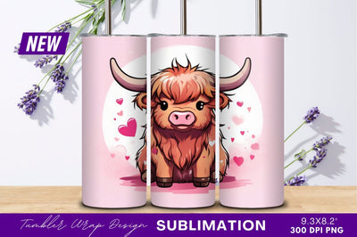 Cute cartoon highland cow with hearts Sublimation Regulrcrative 