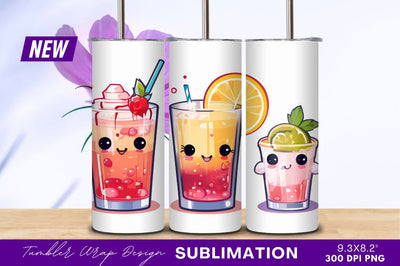 Cute cartoon kawaii cocktails tumbler png Sublimation Regulrcrative 