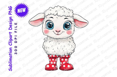 Cute cartoon lamb in red rain boots Sublimation Regulrcrative 
