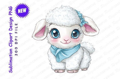 Cute Cartoon Lamb Wearing Blue Scarf Sublimation Regulrcrative 