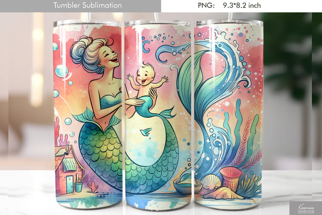 Cute cartoon mermaid. Kids tumbler design Sublimation Kseniia designer 