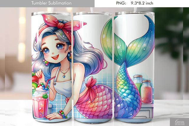 Cute cartoon mermaid. Kids tumbler design Sublimation Kseniia designer 
