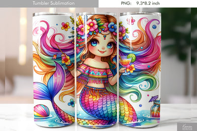 Cute cartoon mermaid. Kids tumbler design Sublimation Kseniia designer 