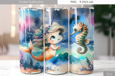 Cute cartoon mermaid. Kids tumbler design Sublimation Kseniia designer 