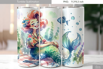 Cute cartoon mermaid. Kids tumbler design Sublimation Kseniia designer 