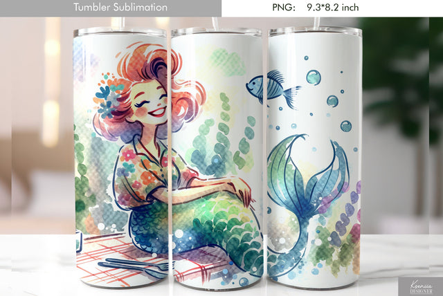 Cute cartoon mermaid. Kids tumbler design Sublimation Kseniia designer 