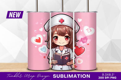 Cute cartoon nurse with hearts background Sublimation Regulrcrative 