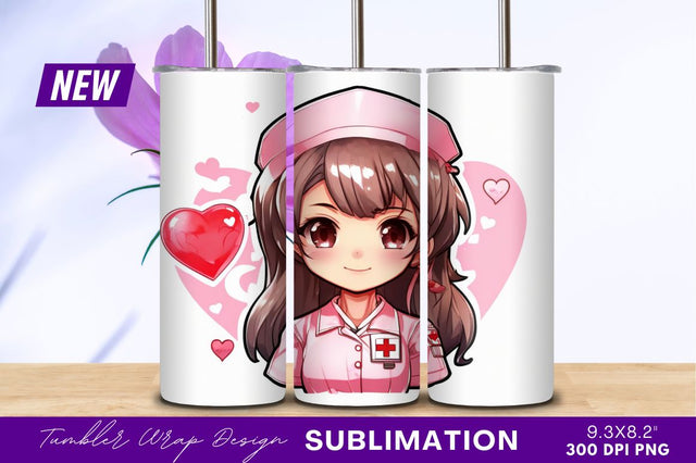 Cute cartoon nurse with hearts tumbler png Sublimation Regulrcrative 
