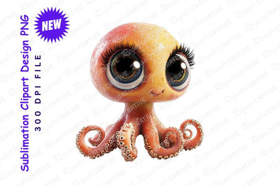 Cute cartoon octopus with big eyes clipart png Sublimation Regulrcrative 