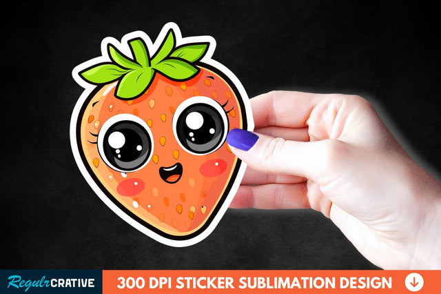 Cute Cartoon Orange Strawberry Sticker Clipart Sublimation Regulrcrative 