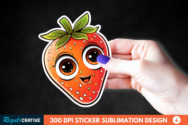 Cute Cartoon Orange Strawberry Sticker Clipart Sublimation Regulrcrative 