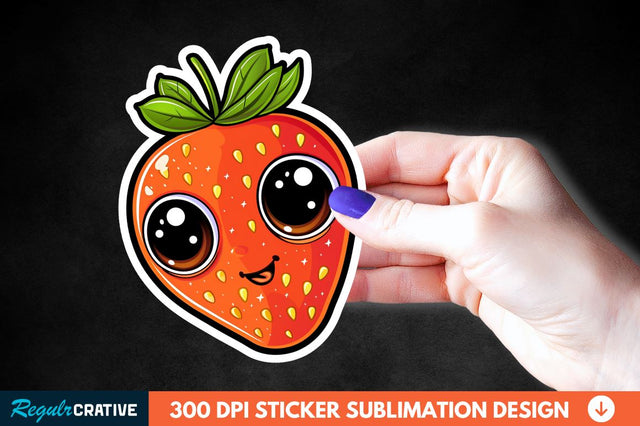 Cute Cartoon Orange Strawberry Sticker Clipart Sublimation Regulrcrative 