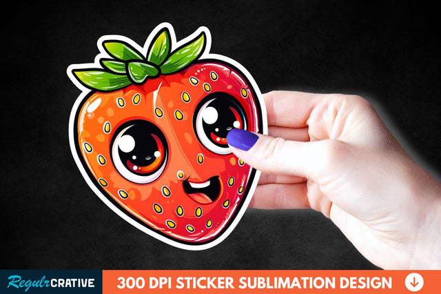 Cute Cartoon Orange Strawberry Sticker Clipart Sublimation Regulrcrative 