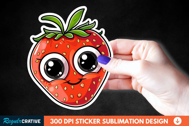 Cute Cartoon Orange Strawberry Sticker Clipart Sublimation Regulrcrative 