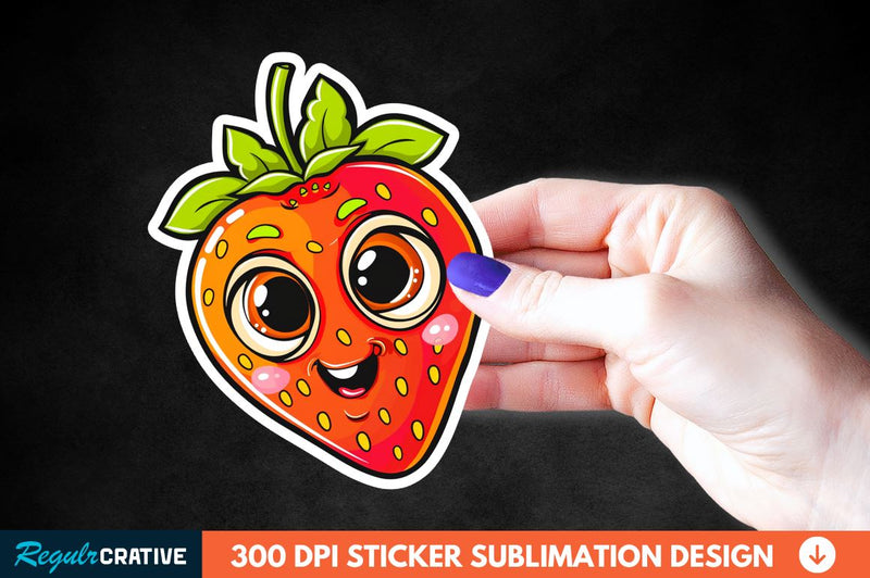 Cute Cartoon Orange Strawberry Sticker Clipart Sublimation Regulrcrative 