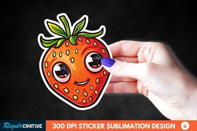 Cute Cartoon Orange Strawberry Sticker Clipart Sublimation Regulrcrative 