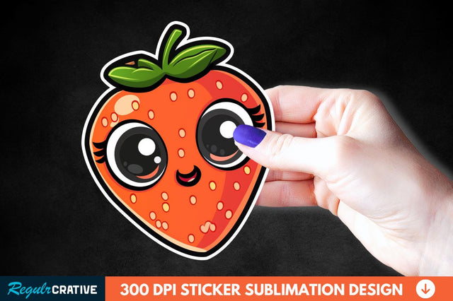 Cute Cartoon Orange Strawberry Sticker Clipart Sublimation Regulrcrative 