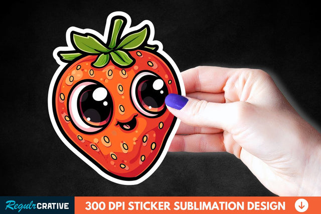 Cute Cartoon Orange Strawberry Sticker Clipart Sublimation Regulrcrative 