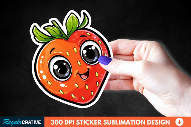Cute Cartoon Orange Strawberry Sticker Clipart Sublimation Regulrcrative 