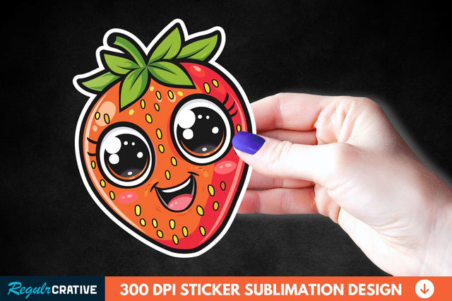 Cute Cartoon Orange Strawberry Sticker Clipart Sublimation Regulrcrative 