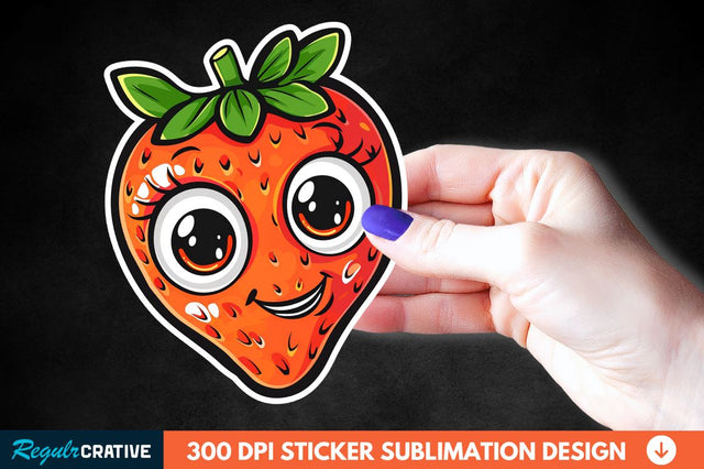 Cute Cartoon Orange Strawberry Sticker Clipart Sublimation Regulrcrative 