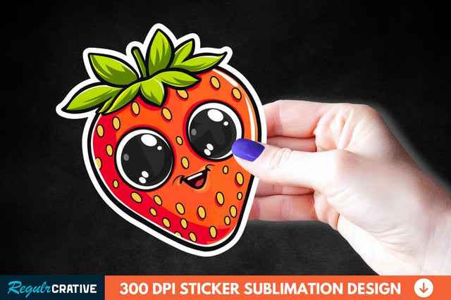 Cute Cartoon Orange Strawberry Sticker Clipart Sublimation Regulrcrative 