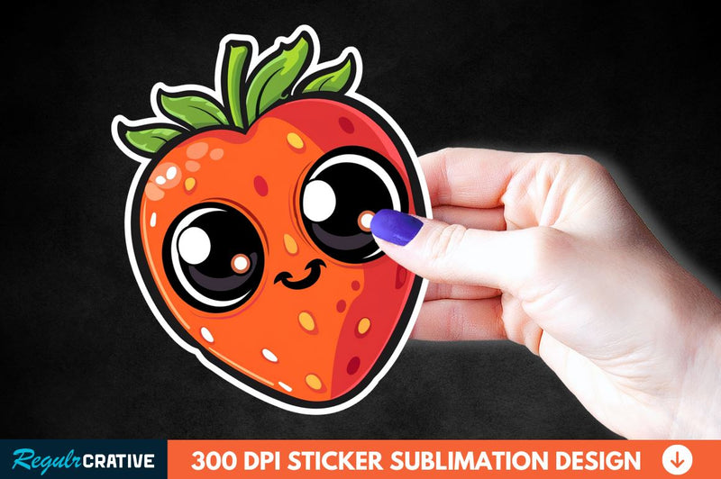 Cute Cartoon Orange Strawberry Sticker Clipart Sublimation Regulrcrative 