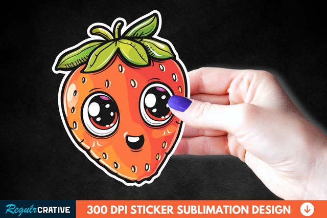 Cute Cartoon Orange Strawberry Sticker Clipart Sublimation Regulrcrative 