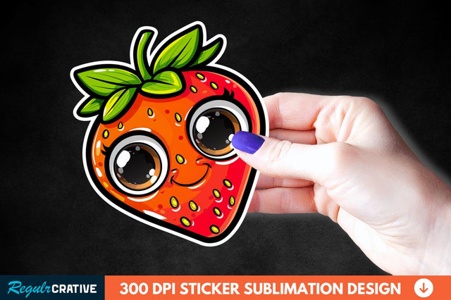 Cute Cartoon Orange Strawberry Sticker Clipart Sublimation Regulrcrative 