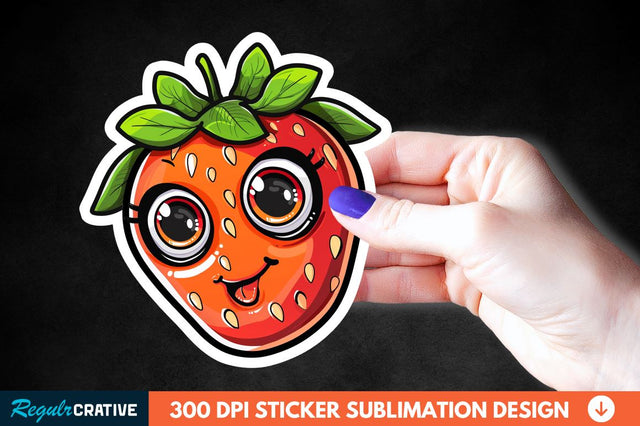 Cute Cartoon Orange Strawberry Sticker Clipart Sublimation Regulrcrative 