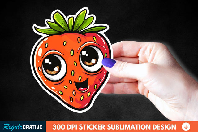 Cute Cartoon Orange Strawberry Sticker Clipart Sublimation Regulrcrative 