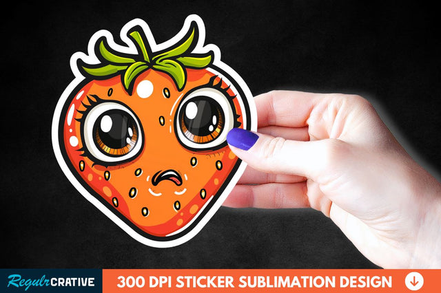 Cute Cartoon Orange Strawberry Sticker Clipart Sublimation Regulrcrative 