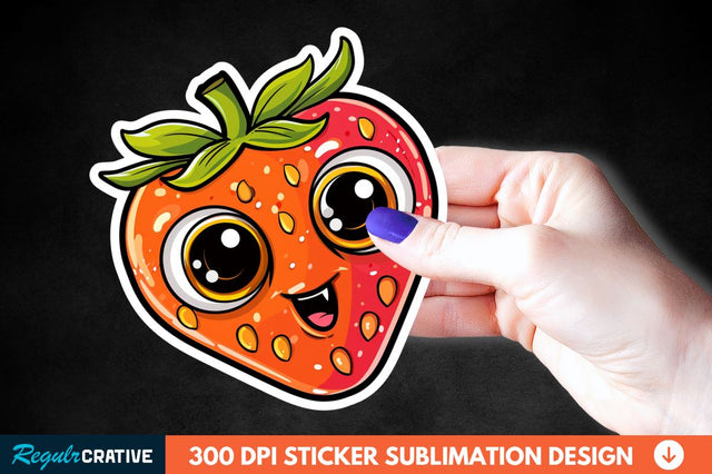 Cute Cartoon Orange Strawberry Sticker Clipart Sublimation Regulrcrative 