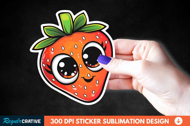 Cute Cartoon Orange Strawberry Sticker Clipart Sublimation Regulrcrative 