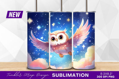 Cute cartoon owl flying through starry sky Sublimation Regulrcrative 