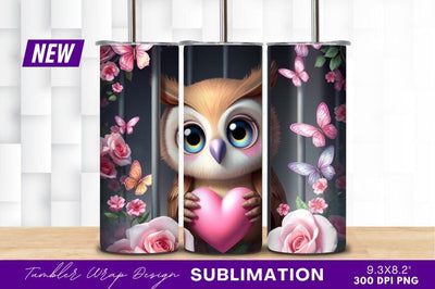 Cute Cartoon Owl Holding Pink Heart Tumbler Png Sublimation Regulrcrative 