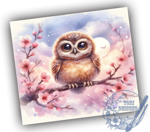 Cute Cartoon Owl on Branch 20oz Skinny Tumbler, Cute Owl Tumbler Png, Straight & Tapered Tumbler Wrap, Instant Digital Download Sublimation ToriDesigns 