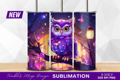 Cute cartoon owl perched on branch Sublimation Regulrcrative 