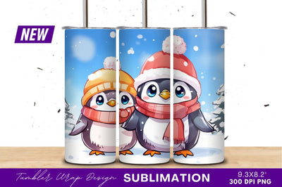 Cute Cartoon Penguins Winter Scene Illustration Sublimation Regulrcrative 