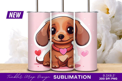 Cute cartoon puppy with hearts tumbler png Sublimation Regulrcrative 
