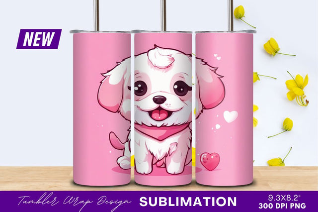 Cute cartoon puppy with pink scarf Sublimation Regulrcrative 