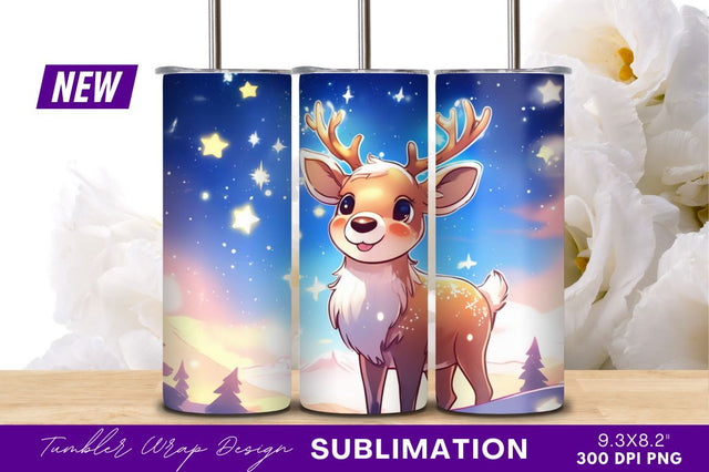 Cute Cartoon Reindeer In Winter Landscape Sublimation Regulrcrative 
