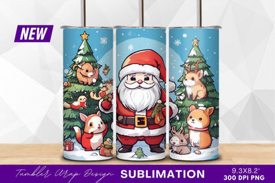Cute cartoon santa with forest animals Sublimation Regulrcrative 