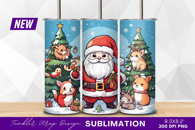 Cute cartoon santa with forest animals Sublimation Regulrcrative 