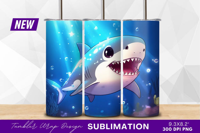 Cute cartoon shark swimming underwater illustration Sublimation Regulrcrative 