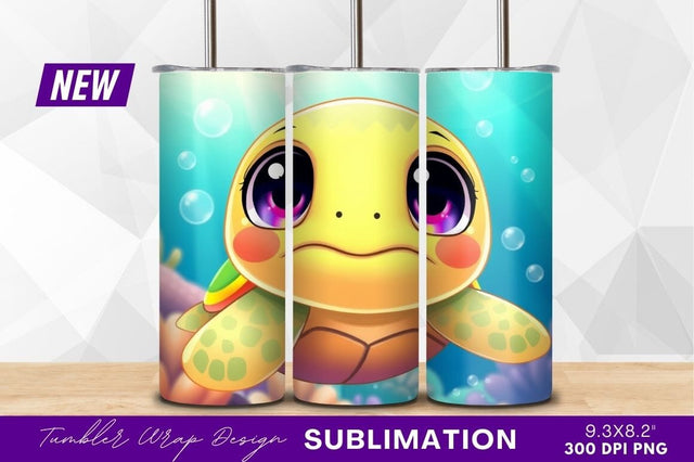 Cute cartoon turtle underwater tumbler png Sublimation Regulrcrative 